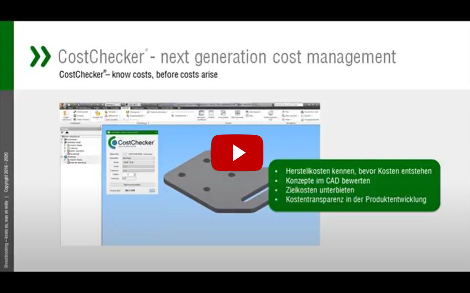 Video: Cost-Checker als CAD Plug-In mit multiparametrischer Software zur Produktkostenanalyse bereits während der Konstruktionsphase